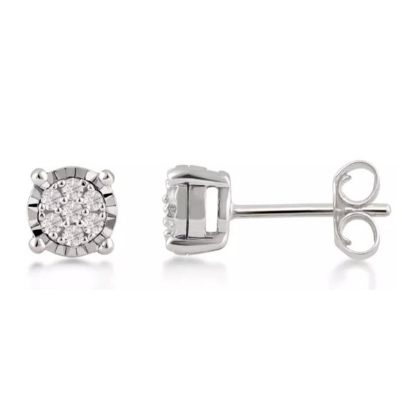 1/4CTTW Diamond Cluster Stud Earrings in 925 SS - Picture 4 of 5